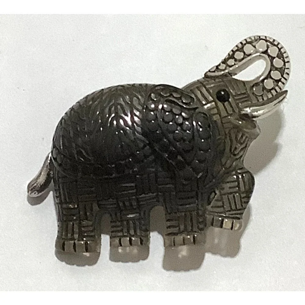Asian Black And Silver Acrylic Textured Elephant -- 2.5